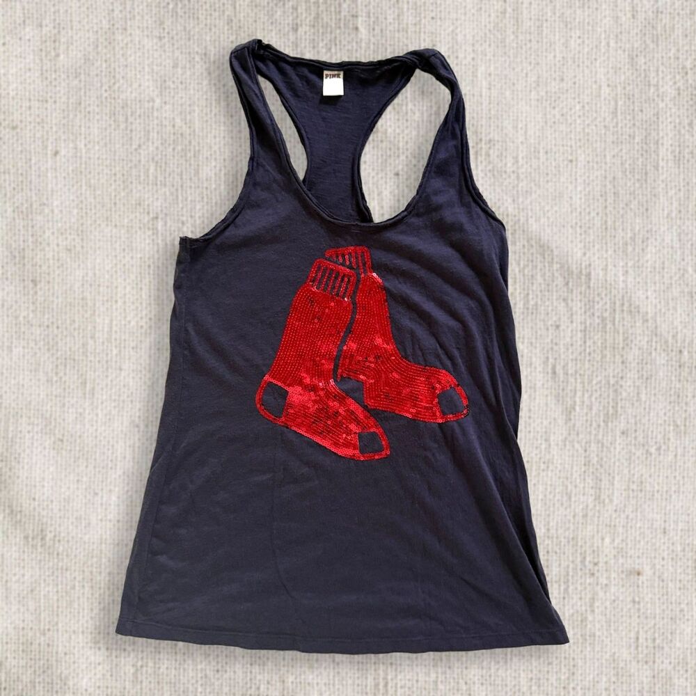 PINK Victorias Secret Boston Red Sox Navy Racerback Tank S Red Sequin Socks MLB